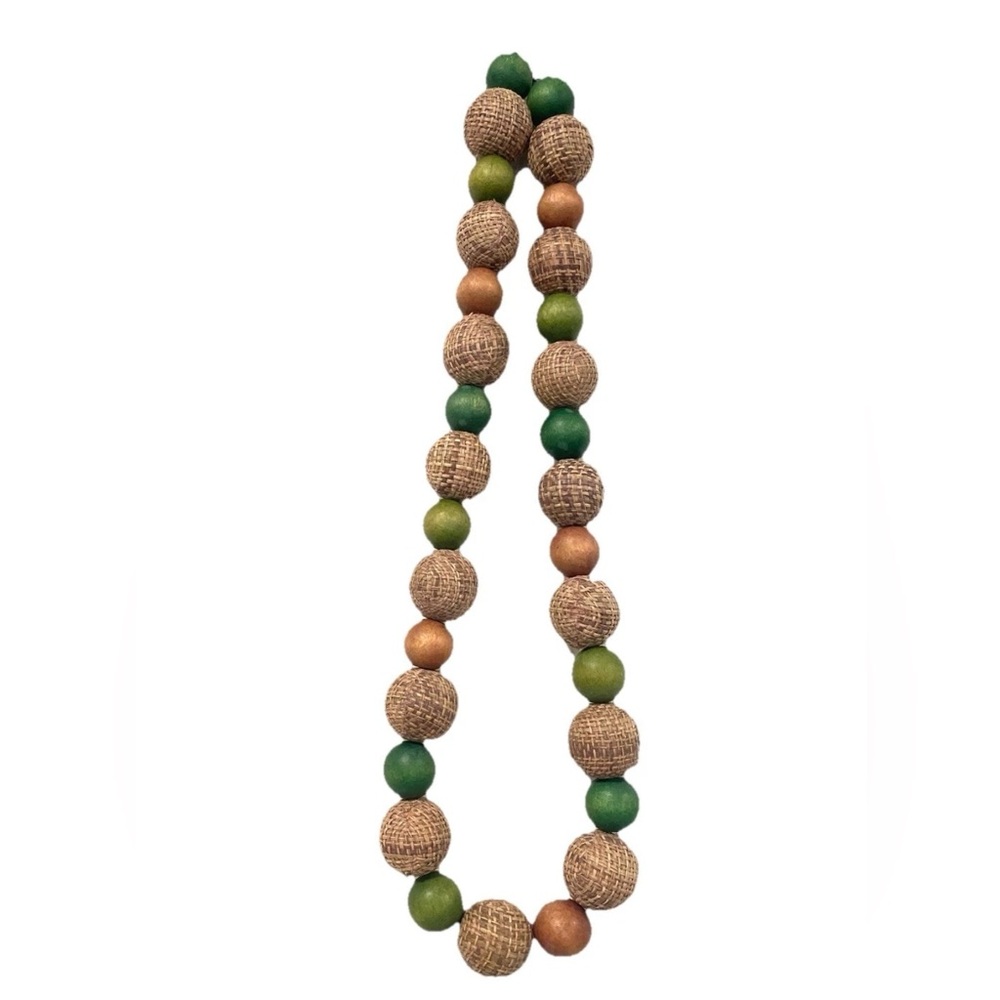 Wooden Beaded Necklace 10”-11” length lobster clasp Green Burlap